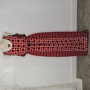 Michael Michael Kors Red and Black Squares and Stripes Maxi Dress SZ M